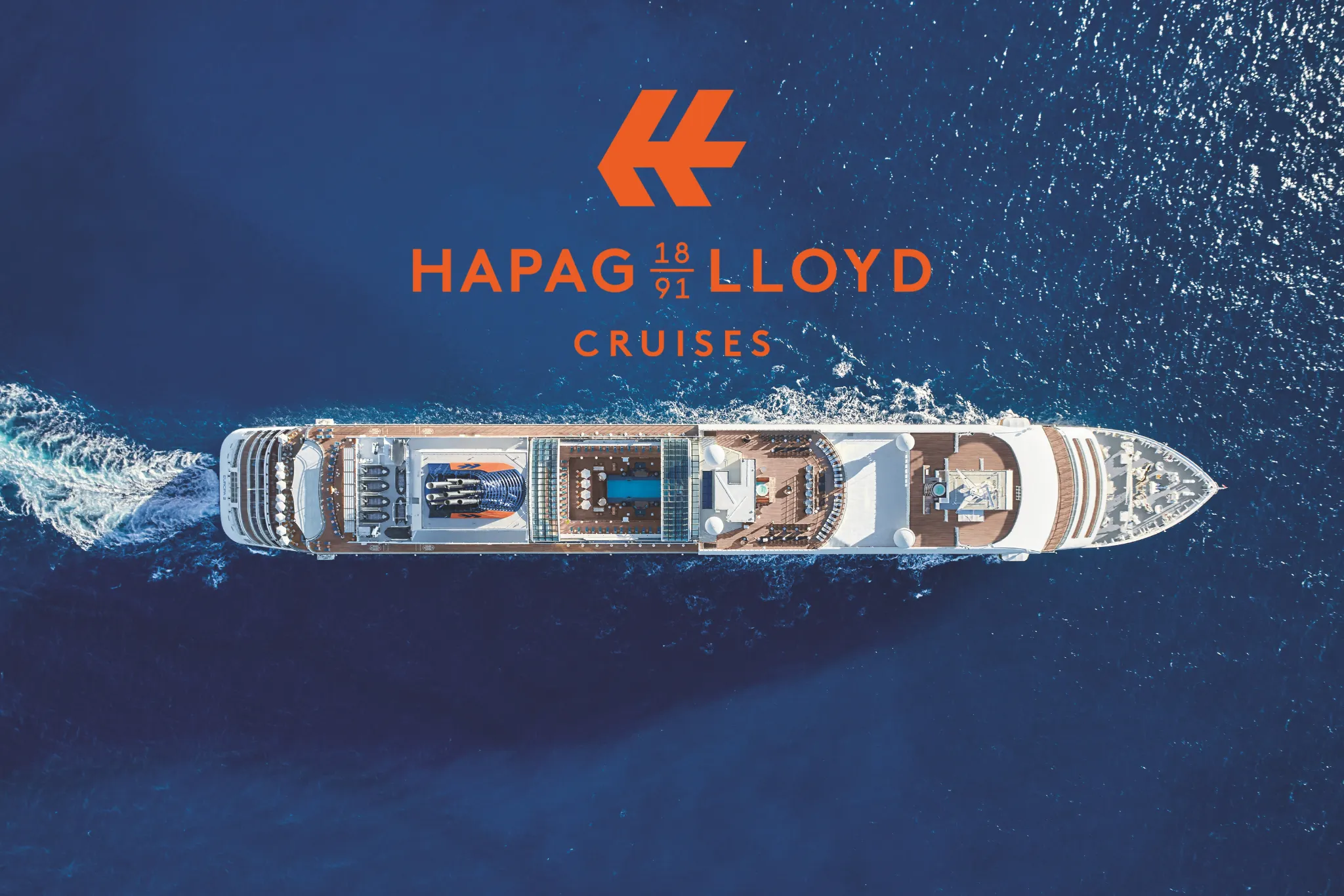 Hapag-Lloyd Schiff aus Vogelperspektive mit Logo